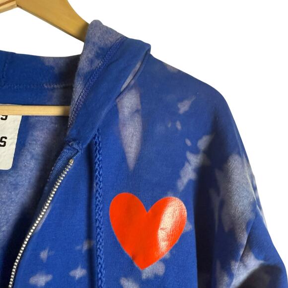 BFFS & Babes Blue Hand Tie Dyed Red Heart USA Full Zip Hoodie Unisex Medium - Picture 2 of 7